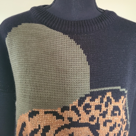 🔥VINTAGE 80s Authentic Renaissance Knitwear Metallic Leopard Oversized Sweater - Picture 4 of 10
